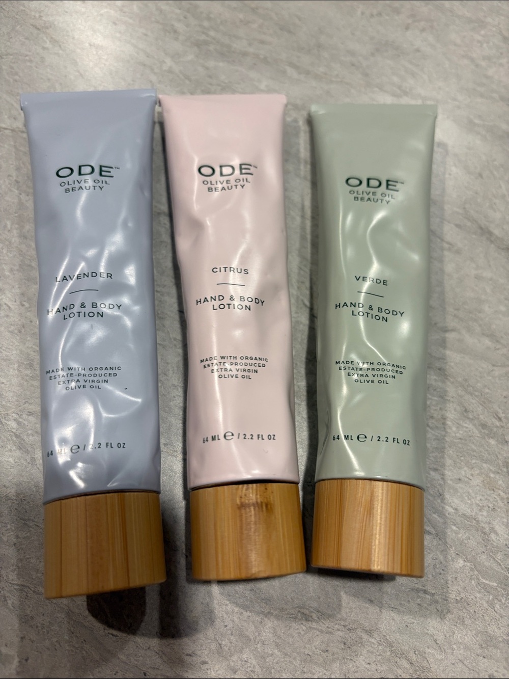 ODE Olive Oil Beauty Hand & Body Lotion Trio - Lavender, Citrus, Verde